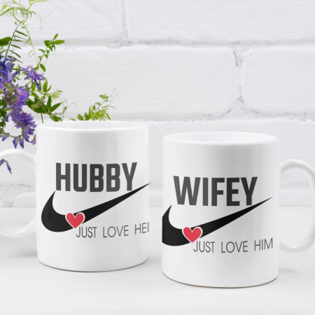 Set 2 Cani Personalizate cuplu - Hubby Wifey - just love her/him  