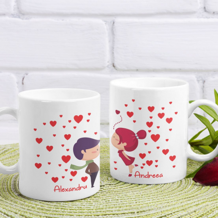 Cani de Cafea - Set 2 Cani Personalizate cuplu - Indragostiti + Nume  