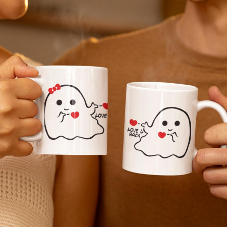 Cani Romantice - Set 2 Cani Personalizate cuplu - Love U/ Love U back  