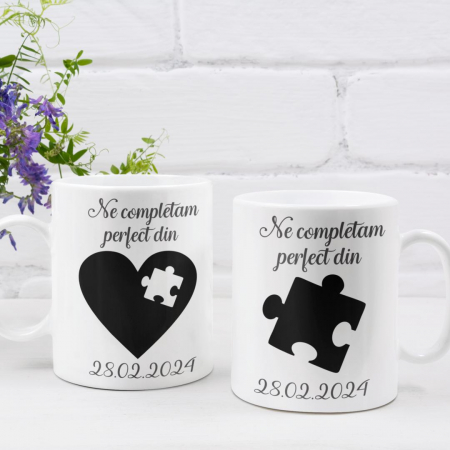 Cani Romantice - Set 2 Cani Personalizate cuplu - Ne completam perfect din data  