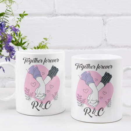 Cani Romantice - Set 2 Cani Personalizate cuplu - Together forever cu initiale  