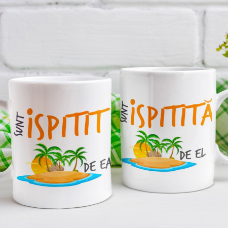 Cani Romantice - Set 2 Cani Personalizate cuplu - Sunt ispitit de ea/ Sunt ispitita de el  