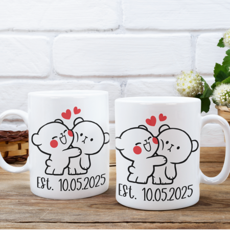 Cani Romantice - Set 2 Cani Personalizate cuplu - Ursuleti imbratisati cu data  