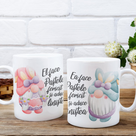 Cani de Paste - Set 2 Cani Personalizate - El / ea face Pastele fericit si aduce linistea  
