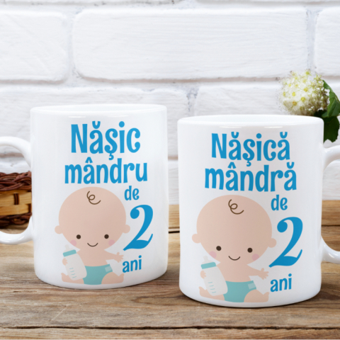 Cani personalizate - Set 2 Cani Personalizate - Nasica si Nasic mandrii de 2 ani bebe baietel  