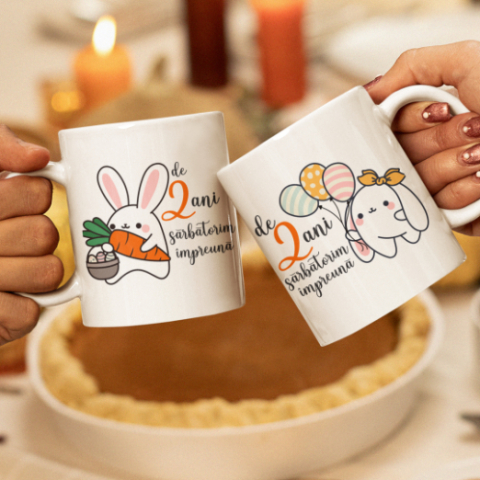 Cani de Paste - Set 2 Cani Personalizate Paste - De 2 ani sarbatorim impreuna  