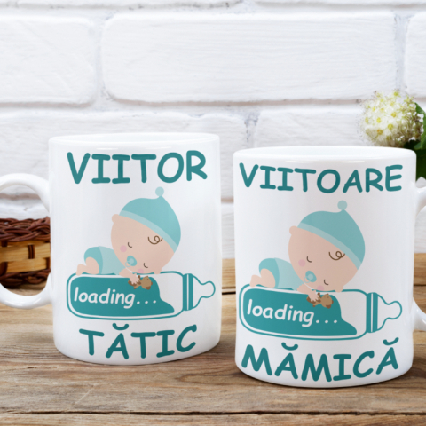 Set 2 Cani Personalizate - Viitori parinti fericiti bebe baietel  