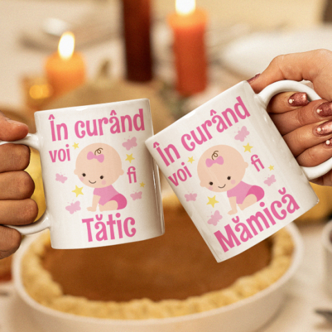 Cani Familie - Set 2 Cani Personalizate Viitori Parinti - In curand voi fi mamica / tatic fetita  
