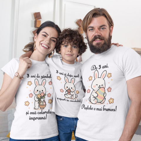 Tricouri de Paste - Set 3 Tricouri Familie - 3 ani si deja sunt expert in ciocolata  