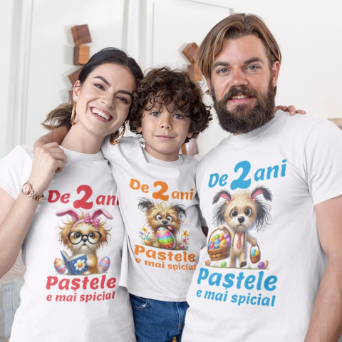 Tricouri de Paste - Set 3 Tricouri Familie - De 2 ani Pastele e mai special - Catei nebunatici  