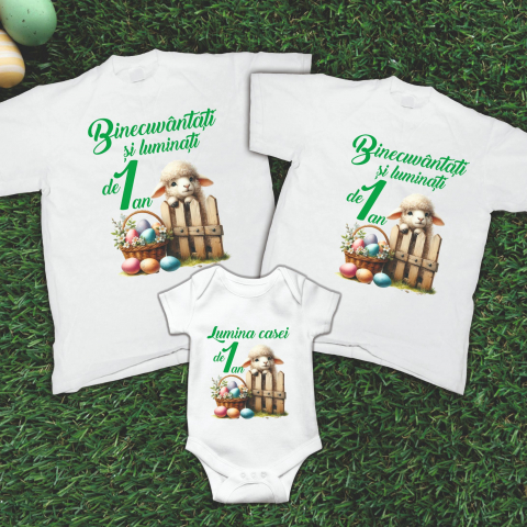 Tricouri de Paste - Set 3 Tricouri Familie - Lumina casei de 1 an  