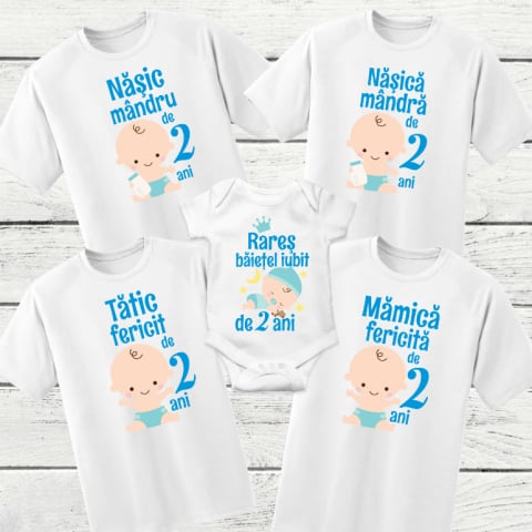 Body Si Tricouri Copii - Set 5 Tricouri Nasi Parinti si Fini - Parinti Si Nasici Fericiti De 2 Ani Baietel  