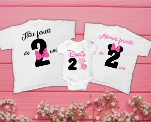 Tricouri Personalizate - Set 3 Tricouri Personalizate si Body - Aniversare 2 ani Pisicuta  