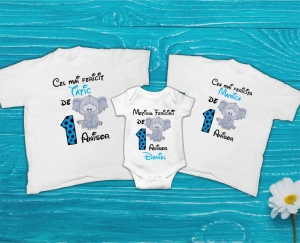 Tricouri Personalizate - Set 3 Tricouri Personalizate si Body Baiat - 1 An Elefantel  