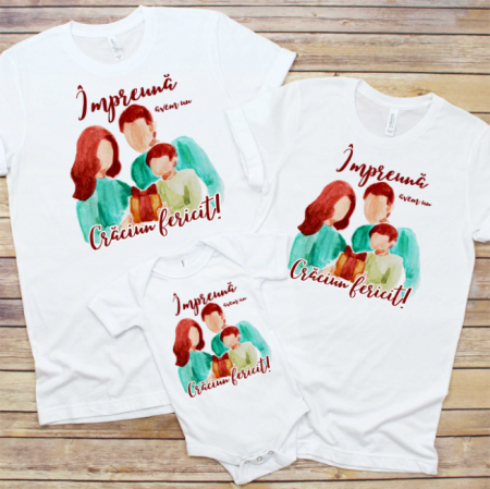 Set Tricouri si Body Familie - Set 3 Tricouri Personalizate si Body Craciun - Impreuna avem un Craciun fericit  