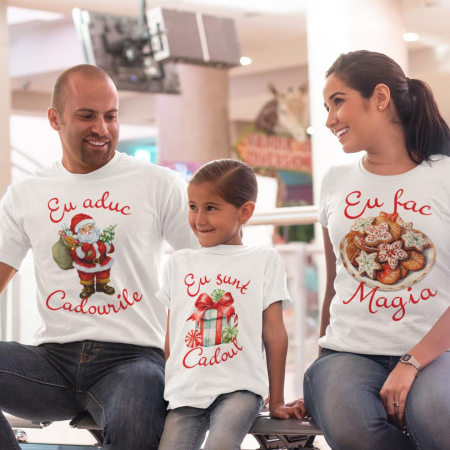 Set Tricouri si Body Familie - Set 3 Tricouri Personalizate si Body - Eu fac magia  Eu aduc cadourile  Eu sunt cadoul  