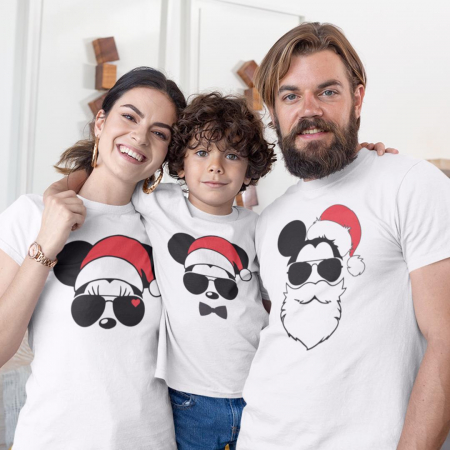 Tricouri Sarbatori - Set 3 Tricouri Personalizate si Body - Mos Mickey  Mrs. Minnie Claus si Mickey Jr.  
