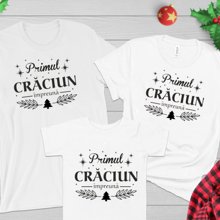 Tricouri Personalizate - Set 3 Tricouri Personalizate si Body - Primul Craciun Impreuna  