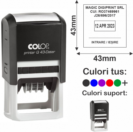 Stampile - Stampila patrata intrare iesire - Printer Q43 Dater