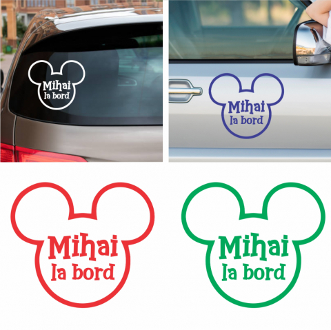 Stickere Auto - Sticker Auto - Baby Mickey on board cu nume
