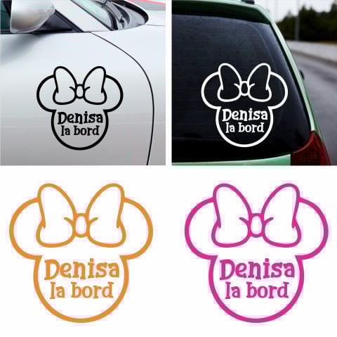 Stickere Baby on board - Sticker Auto - Baby Minnie on board cu nume