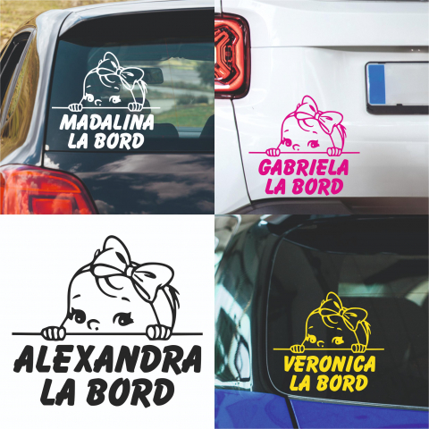 Stickere Auto - Sticker Auto Baby On Board - Bebe la bord fetita + nume
