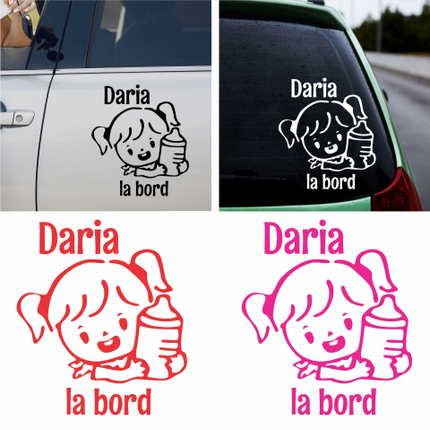 Stickere Auto - Sticker Auto - Baby on board fetita cu nume