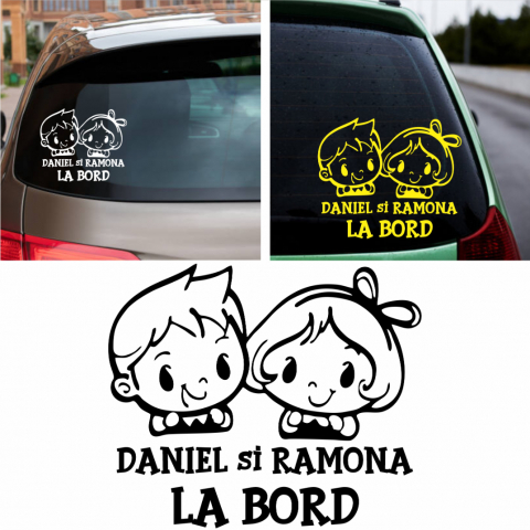 Stickere Auto - Sticker Auto Baby On Board - Frati la bord cu nume