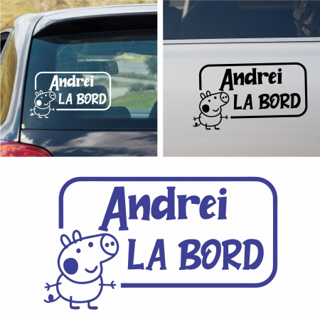 Stickere Gaming / Filme - Sticker Auto - Bebe la bord cu nume purcelus