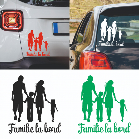 Stickere Auto - Sticker Auto - Familie la bord 2 copii - baiat si fata