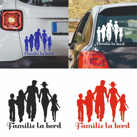Stickere Auto - Sticker Auto - Familie la bord 3 copii