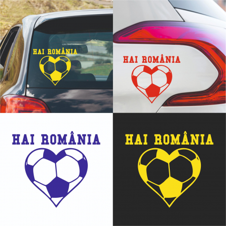 Stickere Auto Fotbal - Sticker Auto Fotbal - Inima - Hai romania