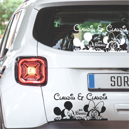 Stickere Auto - Sticker Auto - Frate si sora la bord cu Minnie si Mickey