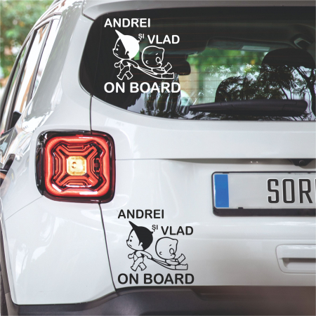 Stickere Baby on board - Sticker Auto - Frati la bord + Nume