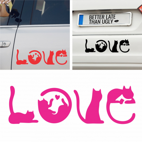 Stickere auto animale la bord - Sticker Auto - Love pisici