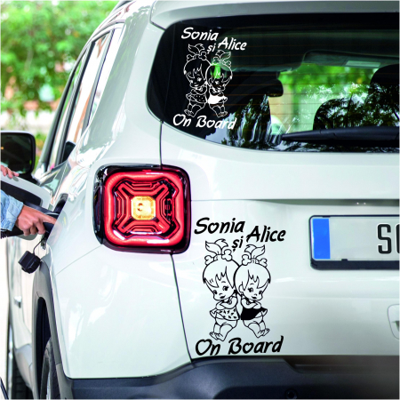 Stickere Baby on board - Sticker Auto - Surori la bord + Nume
