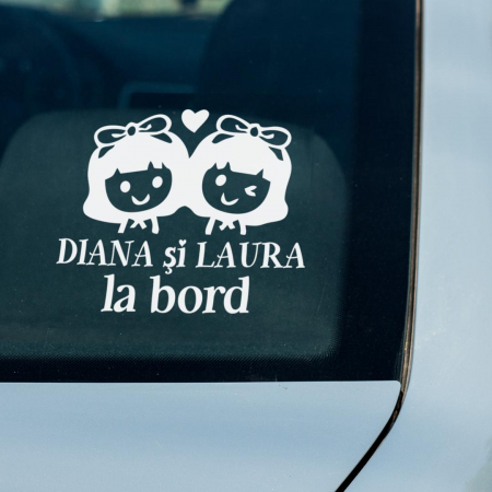 Stickere Auto - Sticker Auto Baby On Board - Surori la bord + Nume