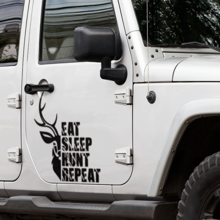 Stickere auto pentru Vanatori - Sticker Auto Vanator - Eat sleep hunt repeat