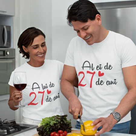 Tricouri Personalizate - Set 2 Tricouri Cuplu Personalizate - Al Ei / A Lui de 27 Ani  