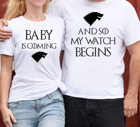 Set 2 Tricouri Cuplu Personalizate - Baby Is Coming And So My Watch Begins   [1]