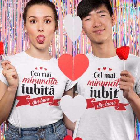 Cadouri de Valentine's Day - Set 2 Tricouri Cuplu Personalizate - Cel Mai Minunat Iubit / Iubita Din Lume  