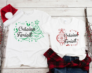 Tricouri Cuplu - Set 2 Tricouri Cuplu Personalizate - Craciun Fericit  