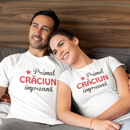 Tricouri Cuplu - Set 2 Tricouri Cuplu Personalizate Craciun - Primul Craciun Impreuna 2  