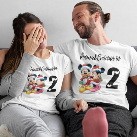 Tricouri Craciun - Set 2 Tricouri Cuplu Personalizate Craciun - Primul Craciun In 2  