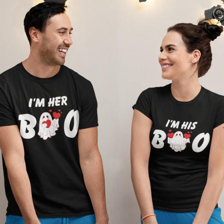 Tricouri Halloween - Set 2 Tricouri Cuplu Personalizate Halloween - I'm Her/His Boo  