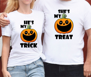 Tricouri Halloween - Set 2 Tricouri Cuplu Personalizate Halloween - My Trick  My Treat  