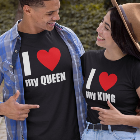 Tricouri Cuplu - Set 2 Tricouri Cuplu Personalizate - I love My Queen / King  
