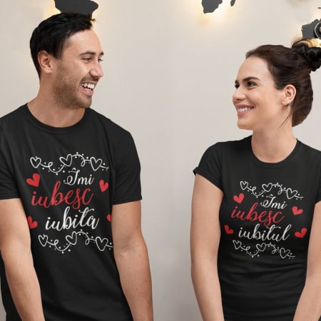 Cadouri de Valentine's Day - Set 2 Tricouri Cuplu Personalizate - Imi Iubesc Iubitul / Iubita  