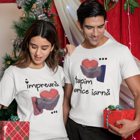 Tricouri Craciun - Set 2 Tricouri Cuplu Personalizate - Impreuna topim orice iarna  