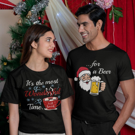 Tricouri Cuplu - Set 2 Tricouri Cuplu Personalizate - It's the most wonderful time... for a beer  